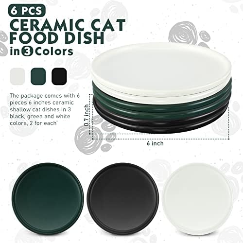 6 peças Cerâmica rasa prato de gato de 6 polegadas Bigoder alívio da fadiga de gato lastro de gato largo prato de gato e prato