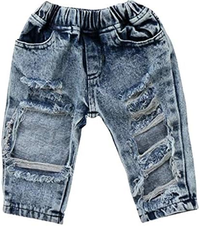 MoreAluck 0-24 meses de jeans bebês recém-nascidos menino menina da cintura elástica destruída calça de jeans rasgada