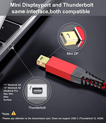 Sweguard Mini DisplayPort para DisplayPort Cable 6,6 pés [4K@60Hz, 1080p@165Hz 144Hz], mini DP para DP Cabo DP Thunderbolt 2 a DP MacBook Air/Pro iMac, Surface Pro/Dock, Monitor-Red