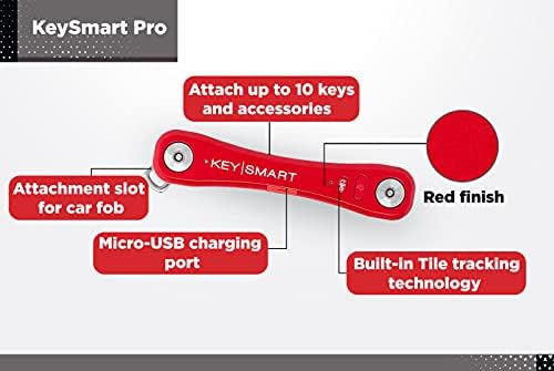 Keysmart Pro - Compact Smart Key Holder W LED lanterna e ladrilho Bluetooth, Organizador de chave EDC, Anexe o CARGA FOB, outras