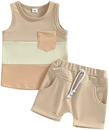 OikmombiU criança bebês roupas de verão roupas colorido colorido colete sem mangas tops shorts de bolso de cor sólidos conjuntos