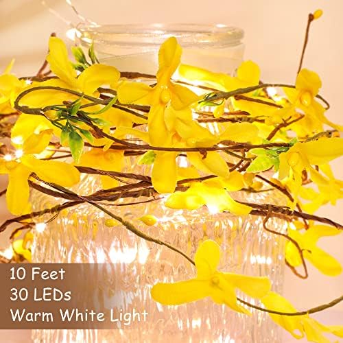 Flores artificiais Holitown Luzes de cordas: Flores de primavera de 10 pés Bateria de videira alimentada com remoto Flores