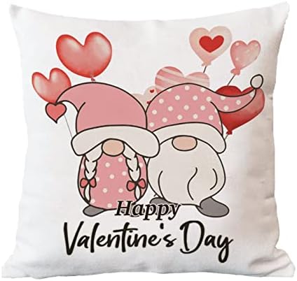 Capa de almofada Feliz dia dos namorados Gnome Pillows Gnomes Casal com Pink Love Balloon Euro Pillow Sham Pillow Cupido Cupido Valentim