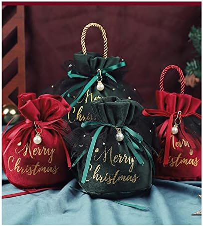 Zuase Sacos de cordas de tração Decorações 10 peças sacos de Natal para presentes crianças com alças pequenas caixas de