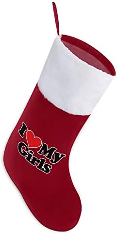 Eu amo minhas garotas meias de meia de Natal com lareira de pelúcia pendurada para a decoração da casa da árvore de Natal