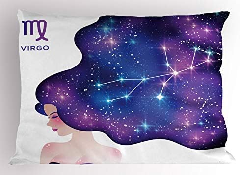 Almofado Celestial de Ambesonne, Horoscope Virgem com sinal e constelação abstrata de garotas de cabelos no espaço,