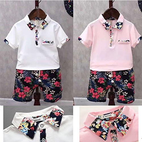 Kimocat Summer Casual Casual Conjunto de manga curta estampada floral e calças curtas para meninos