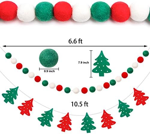 Bolas de guirlanda de feltro de Natal - 6,6 pés de comprimento 24 bolas de bola guirlanda em 3 cores, 10,5 pés de