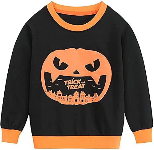 Toddler meninos meninas Halloween Sweatshir brilho na camisa escura Skeleton Skeleton Pumpkin Ghost Kids Tops 2-7 anos