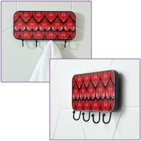 Corações geométricas de Vioqxi Ame Back de casaco de parede de padrão vermelho com 4 ganchos, ganchos auto -adesivos para pendurar