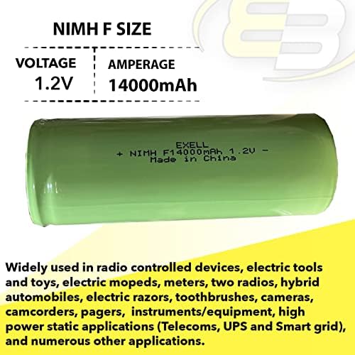 EXELL F TAMANHO 1.2V 14000mAH NIMH Bateria recarregável superior plana para aplicações estáticas de alta potência, rádios, dispositivos RC, ferramentas elétricas, ciclomotores elétricos, medidores