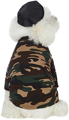 Coomour Camuflage Camisetas com chapéu preto Roupas de animais de estimação para camisetas pequenas e boinas de cachorros