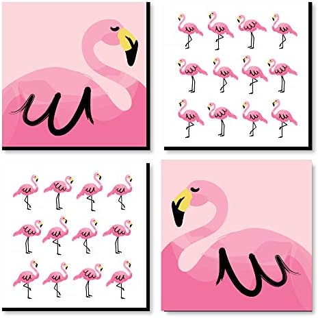 Big Dot of Happiness Pink Flamingo - Sala de Crianças Tropicais de Verão, Decoração de Nursery e Decoração de Casa - 11 x 11 polegadas Arte da parede infantil - Conjunto de 4 impressões