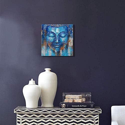 Yidepot Buda Cabeça Decoração da parede: Indigo Blue Buddha Giclee Impressões em decorações de lona para sala de estar