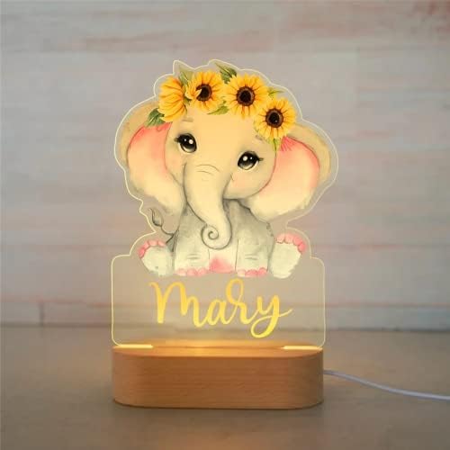 GUF Luz noturna personalizada, para crianças, meninas, meninos, bebê, lâmpada personalizada com nome, elefante/leão Luzes noturnas personalizadas para o quarto do garoto, decoração do quarto infantil