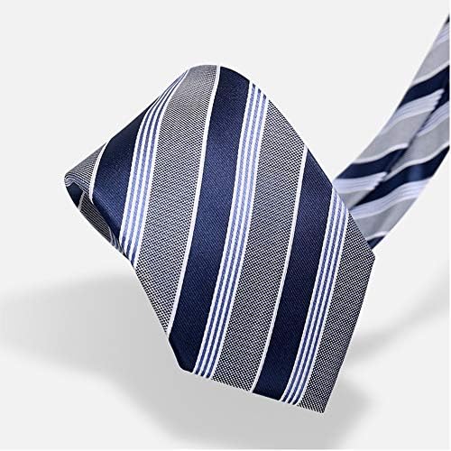 Manoble moda Men's Ties Business Formal Business 3.15 '' Ties for Men Dark azul claro Cotas listradas cinza + caixa de presente