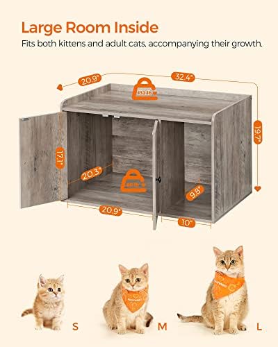 Gabinete da caixa de areia Feandrea, móveis de caixa de areia de gato escondidos, com entrada frontal, casa de gatos modernos para gato interno, gatinho, mesa final lateral, 32,4 x 20,9 x 19,7 polegadas, Greige upCl001g01