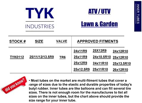 Dois tubos internos de pneu radial ou polarizados por 24x11-10 ATV UTV com hastes de válvula TR6 pela Tyk Industries. 24x11.00-10