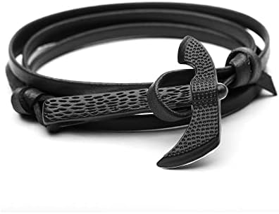 Axe Fish Hook Leatra de couro Bracelete trançado Pulseira de pulseira multi-camada de pulseira Ajuste de peixe punk bracelete para homens
