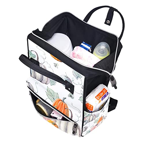Mochila de fraldas de abóbora aquarela Backpack Mummy Backpack de grande capacidade Bolsa de enfermagem Bolsa de viagem para