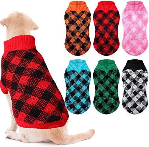 6 peças suéter de cachorro xadrez de cão de Natal Buffalo Sweater Dog Sweater Roupas de malha para animais de estimação