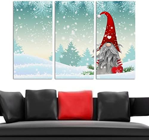 Arte de parede para sala de estar, Tomte de Natal escandinava em pé na paisagem de inverno emoldurada pintura a óleo decorativa