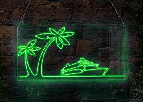 Ancfun Palm Trees Cruise Ship Néon Sign, tema de viagem Handmade El Wire Neon Light Sign, Arte da parede da decoração, roxo