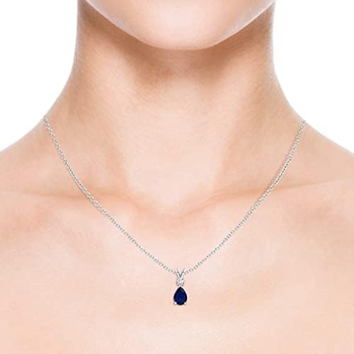Angara Natural 0,75 Carat Blue Sapphire Lágrima Colar Pingente para mulheres, meninas com diamante em ouro branco 14k com corrente