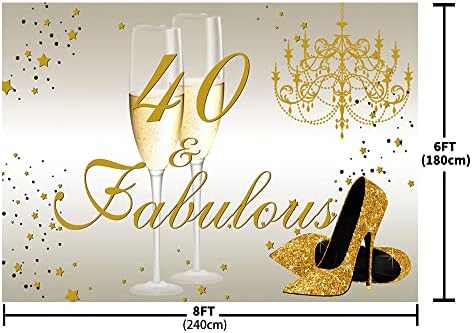 Mehofond 40th Birthday Party Beddrop for Women Gold Birthday Party Decorações de saltos altos e champanhe fabuloso 40º aniversário