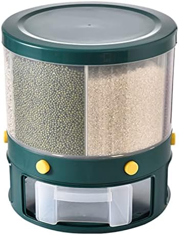 Pokhdye Rice Dispensador de arroz Armazenamento de arroz Armazenamento de arroz Recipiente de armazenamento de alimentos de cozinha Latas rotativas ， para cereais a granel Organizador de grãos Caixa de arroz de 6 grades, verde, aprox.32.2x29cm/12.68x11.42in