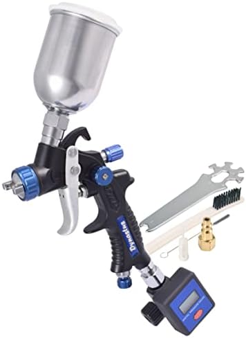 Dyastus Touch up Up Composite HVLP Air Spray Gun Detalhe o reparo do pulverizador de tinta, com regulador de pressão de ar digital