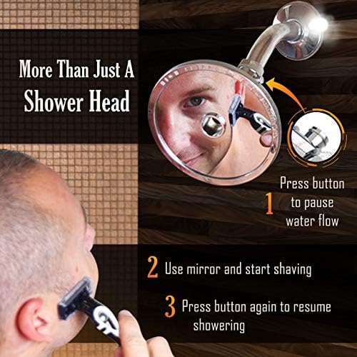 O espelho de barbear sem neblina e a cabeça do chuveiro em um - feito de alumínio sólido que naturalmente aquece