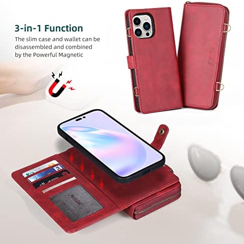 Misscase Compatível com o iPhone 13 Pro Wallet Case 2021, caixa de carteira multifuncional, capa de carteira magnética