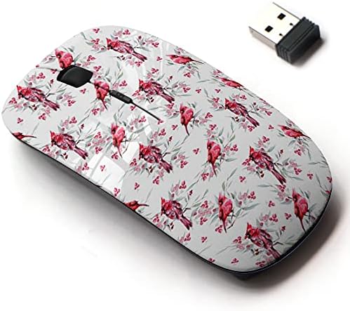 2.4g Mouse sem fio com design de padrões fofos para todos os laptops e desktops com Nano Receiver - Folhas de Natal Birds Cardinales
