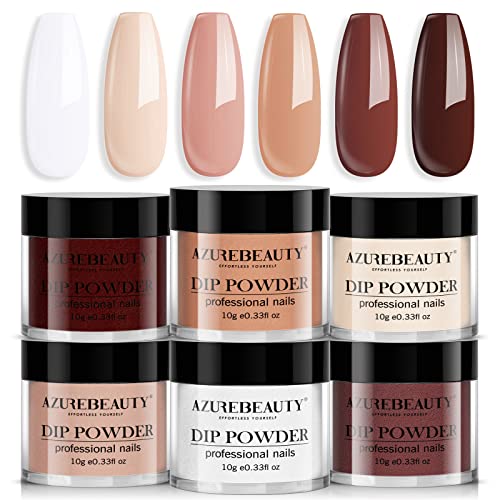 AzureBeauty Dip Powder unhas, 6 PCs Nude Brown Series Skin Tones Dipping Powder Color French Nail Art Manicure Diy