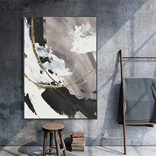 ZJHYXYH TAMANHO GRANDE Tamanho preto e branco Abstract Oil Painting on Canvas Gold Leaf Art Wall Grey Pintura Decoração