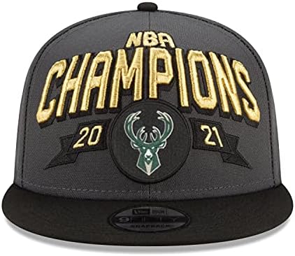 New Era Milwaukee Bucks 2021 Finals Champions Locker Room 9Fifty Snapback Ajustável 950 Hat - Cinza/Preto
