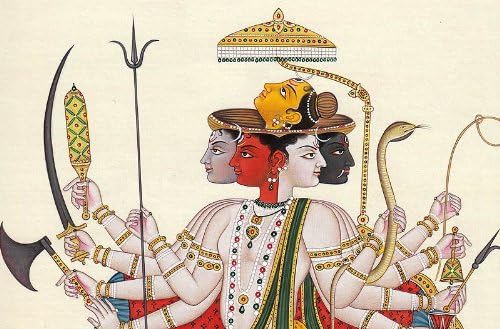 Sadahiva ou Pancha -Mukha Shiva - pintura de cor aquática no papel - Artista: Kailash Raj