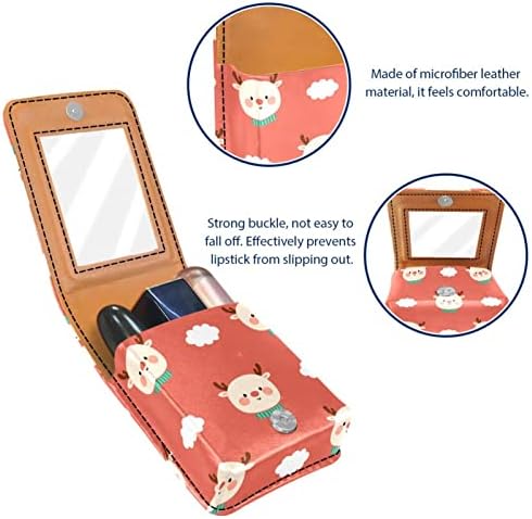 Caixa de batom de oryuekan com espelho bolsa de maquiagem portátil fofa bolsa cosmética, desenho animado de alce