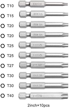 Conjunto de bits de fenda variado do Protorq, 2 pol. Torx bits, aço de alto grau S2, 10 peças
