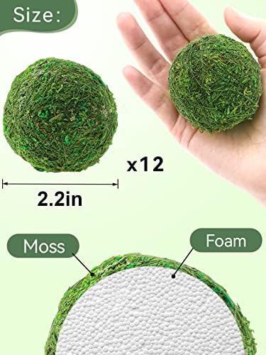 12Pack Decorativo Decorativo Faux Moss Balls- 2,2 Globos verdes de 2,2 Globos musgosos Mossa Mãe Moss