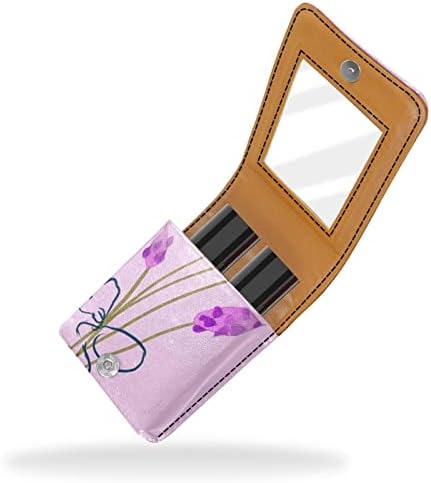 Caixa de batom de Oryuekan com espelho bolsa de maquiagem portátil fofa, bolsa cosmética, lavanda roxa de flor pastorea