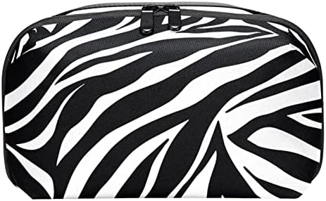 Organizador eletrônico, bolsa de higiene pessoal, organizador de carregador, organizador de cabo de viagem, padrão de impressão de zebra preta branca