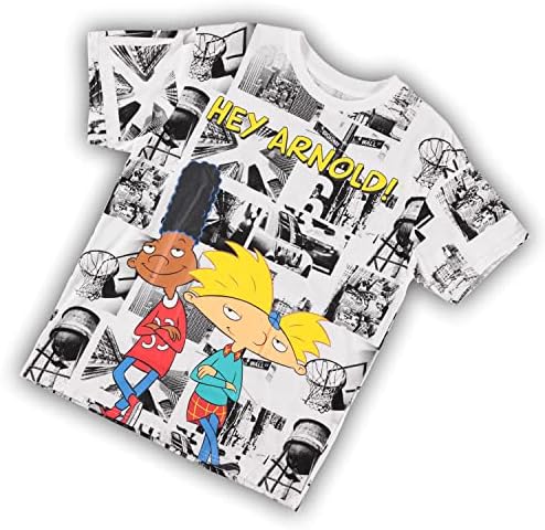 Nickelodeon Mens 90s Camisa de desenho animado - Hey Arnold Allover Print T -Shirt