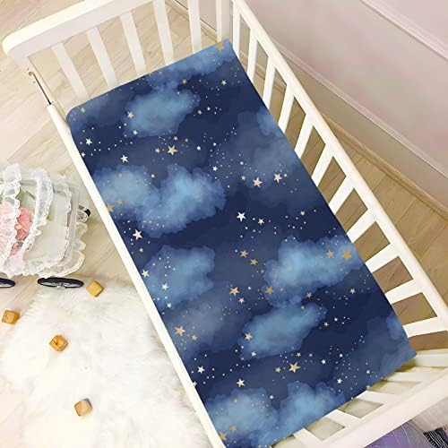 Baby Starry Sky Sky Watercolor Padrão ajustado Folha de berço para meninas meninas, lençóis de colchão de cama de criança, colchão