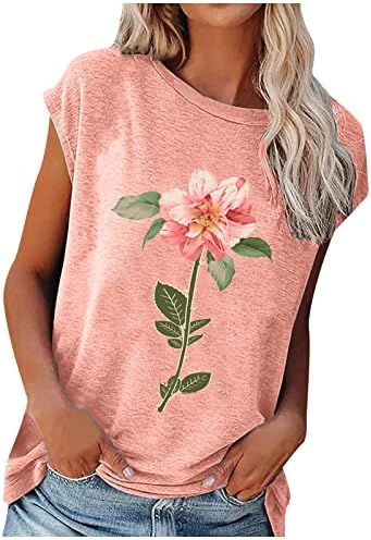 Fragarn Womens tops no verão redondo colapso de tampa de tampa fofa estampada floral para adolescentes camisetas casuais