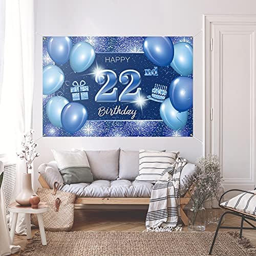 5665 Feliz 21º aniversário da bandeira decoração azul - Dot Glitter Sparkle 21 anos de festa de aniversário Decorações
