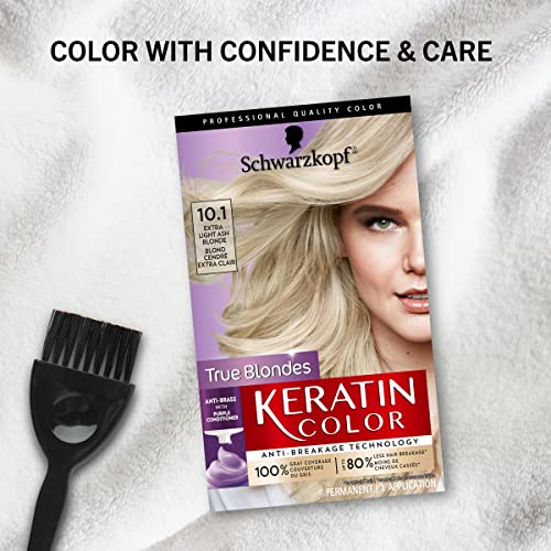 Schwarzkopf Keratin Color Permanent Hair Color Cream, 10.1 loira de cinzas claras extra, 1 kit