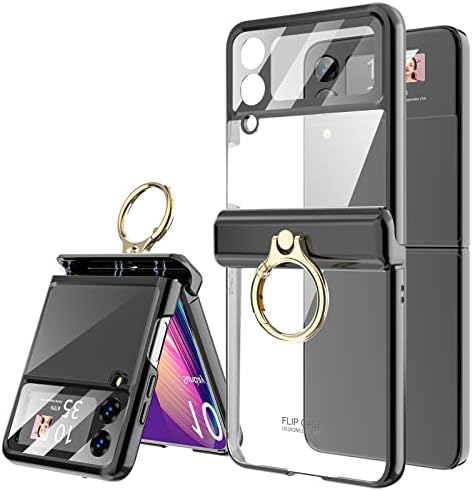 Caixa Galaxy Z Flip 4 com suporte para anel, proteção da dobradiça magnética, Cristal Ultra Slim Zlip 4 Caso Caso Caso Protetor