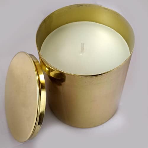 Guru Jee ™ Metallic Gold Metal Metal Pote de vela perfumada | Cera de soja premium sem fumaça, pavio de algodão | Aromaterapia, decoração de casa, presente de luxo | Queimar tempo até 50 horas
